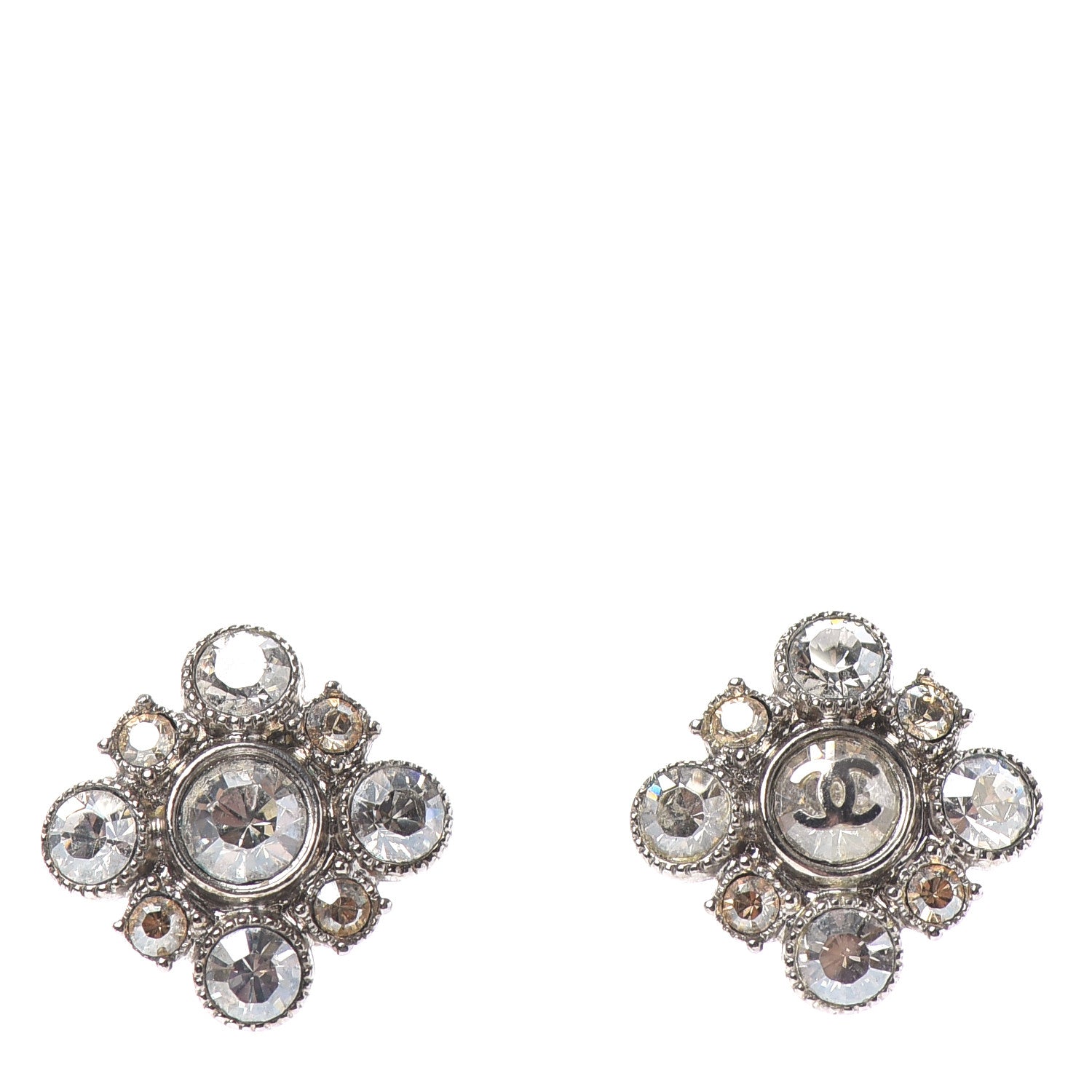 Chanel Crystal CC Earrings Silver 1 of 4