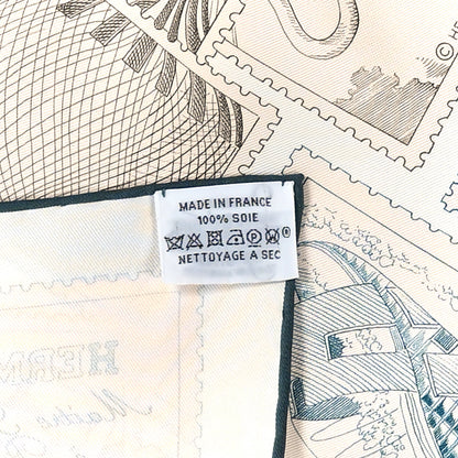 Hermes Silk Le Philateliste Du Faubourg Scarf 90 Gris Parchemin White 3 of 3