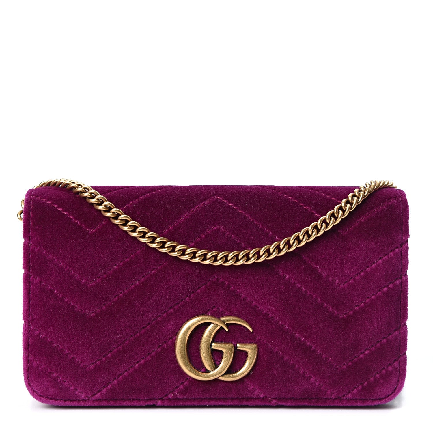 Gucci Velvet Matelasse GG Marmont Mini Bag Fuchsia Violet Cyclamen 1 of 9