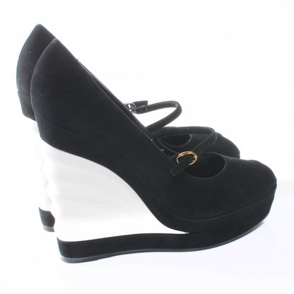 Saint Laurent Suede Robyn 105 Wedges 39.5 Black White 3 of 7