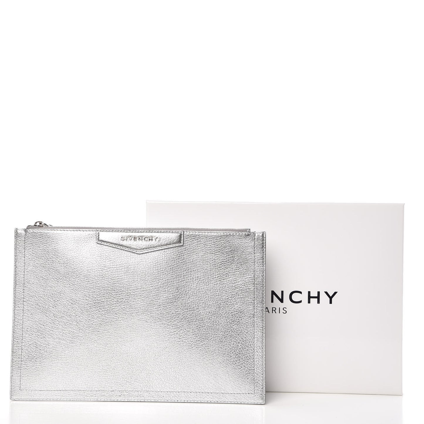 Metallic Sugar Goatskin Medium Antigona Pouch Silver