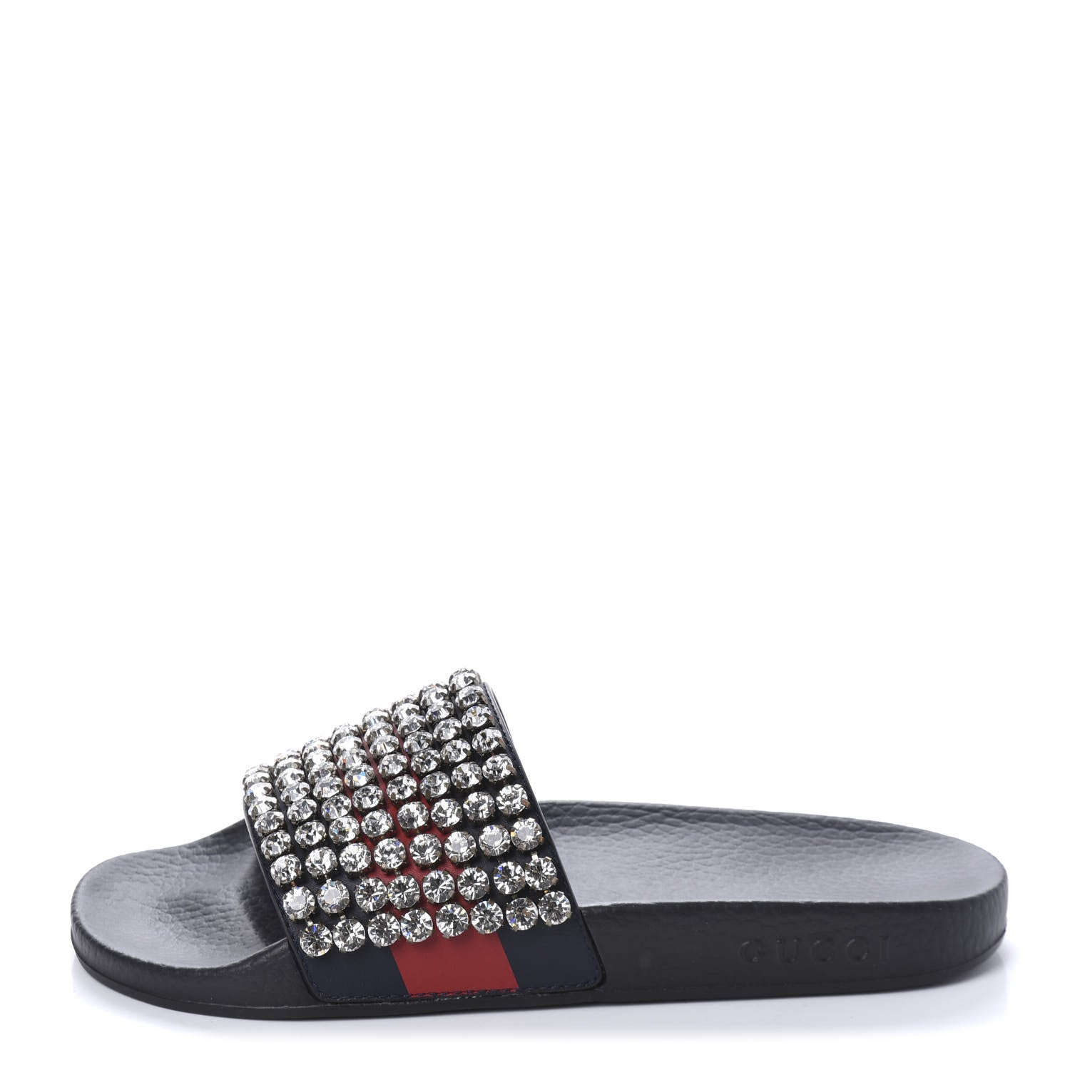 Gucci Calfskin Crystal Embellished Web Slide Sandals 38 Blue Red 1 of 9