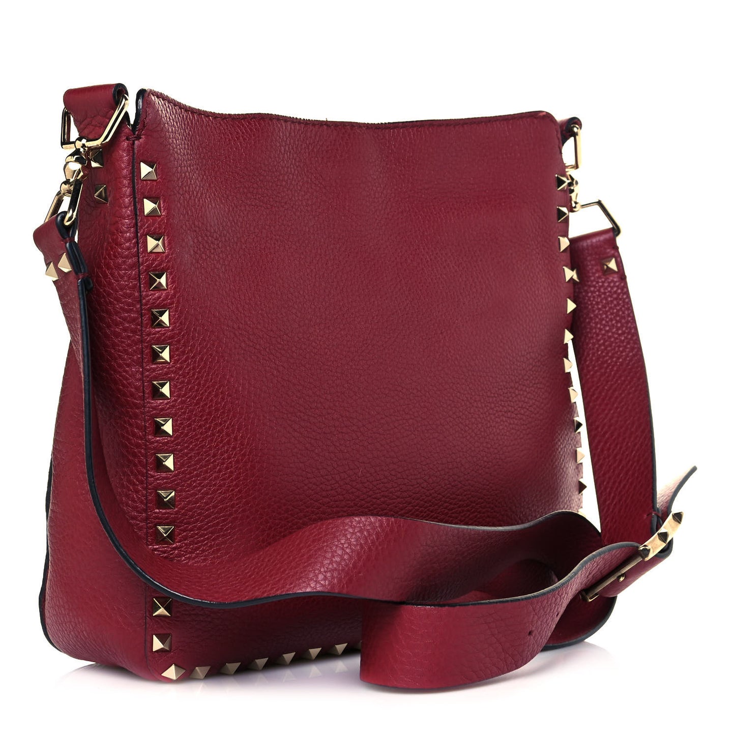 Pebbled Calfskin Small Rockstud Flip-Lock Messenger Bag Rubino