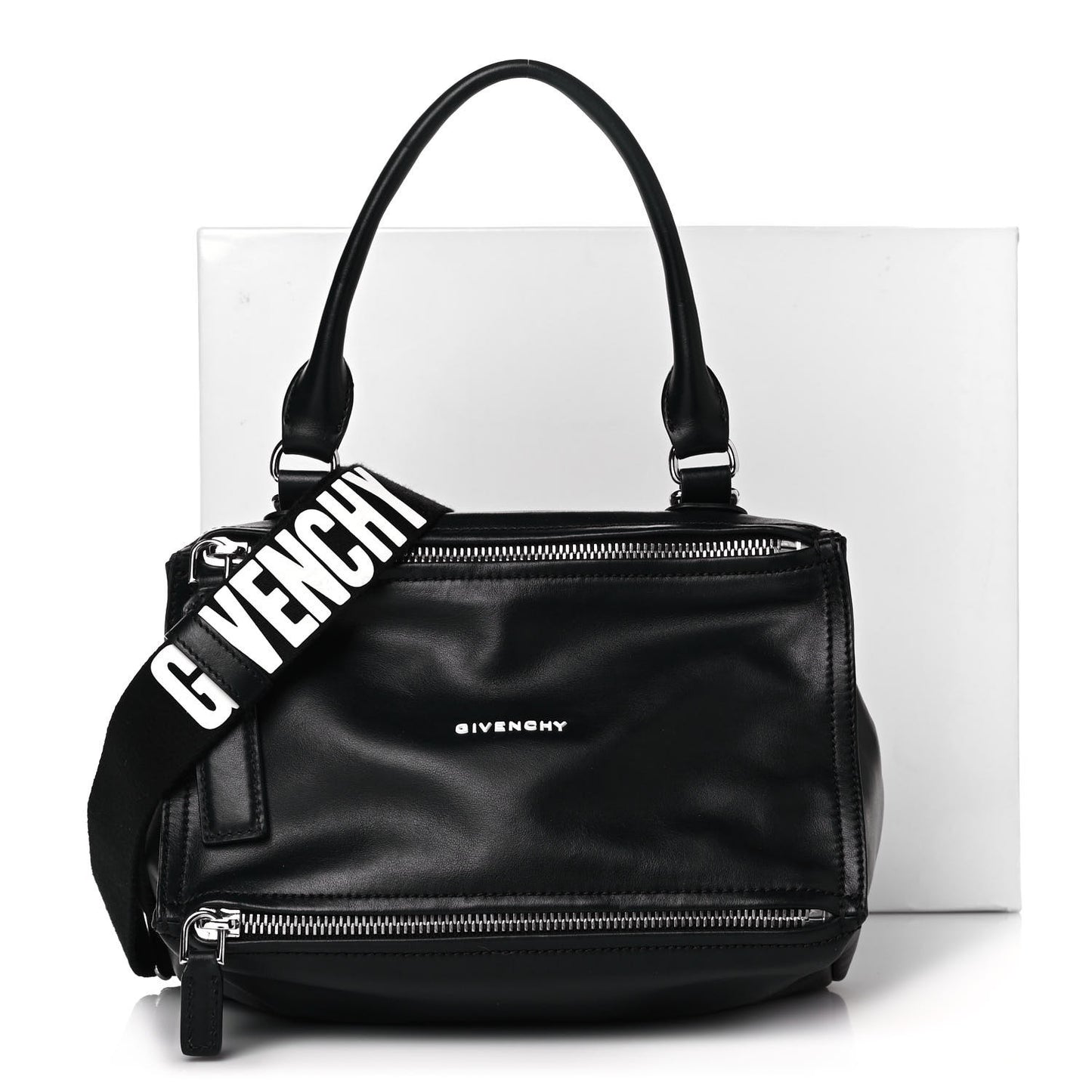 Calfskin Small Pandora Logo Strap Black