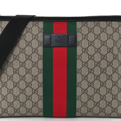 Gucci GG Supreme Monogram Calfskin Web Medium Flat Messenger Bag Beige Ebony Black 9 of 13