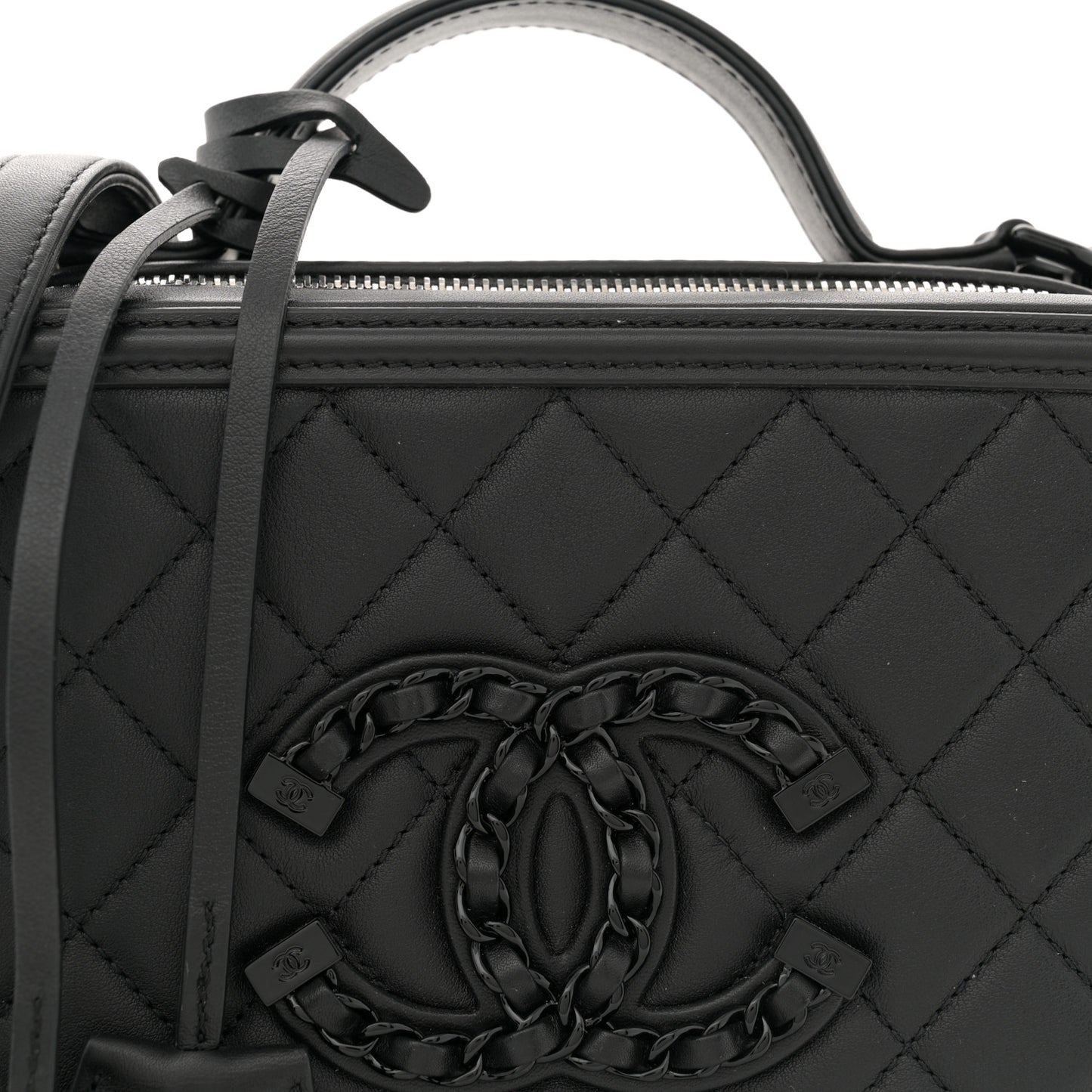 Lambskin Quilted Medium CC Filigree Vanity Case Black
