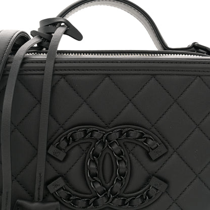 Chanel Lambskin Quilted Medium CC Filigree Vanity Case Black 9 of 11