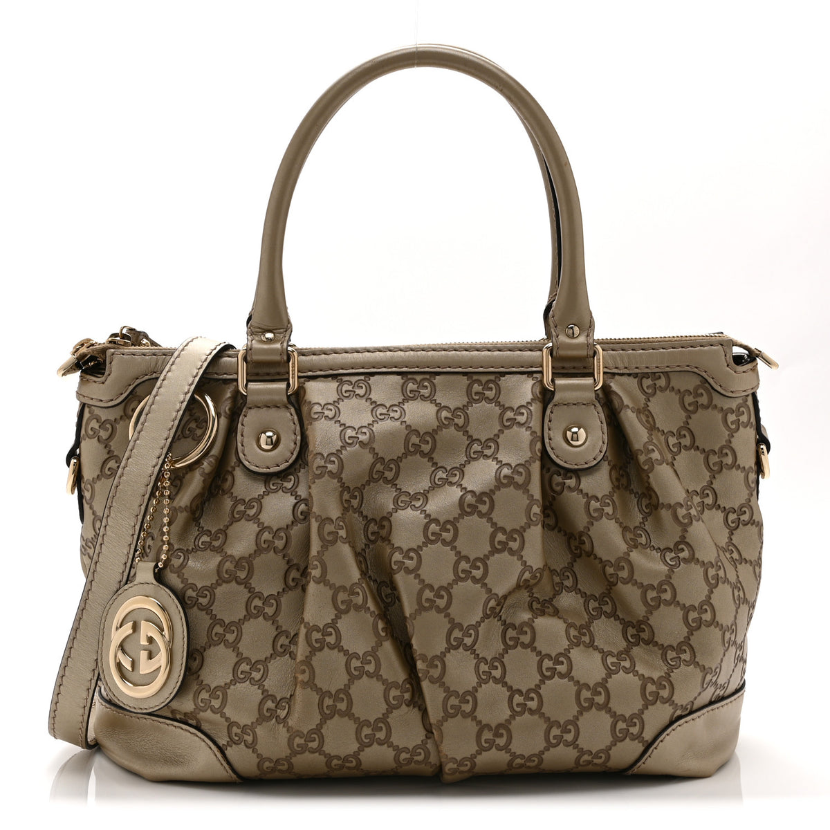 Metallic Soft Guccissima Medium Sukey Top Handle Bag Champagne