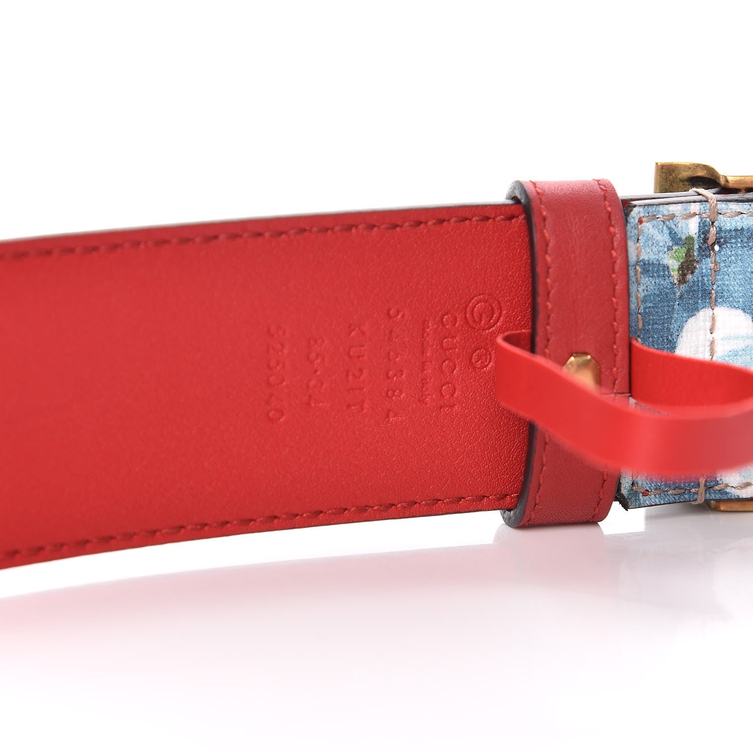 Gucci GG Plus Monogram Blooms Plaque Belt 85 34 Blue 4 of 8