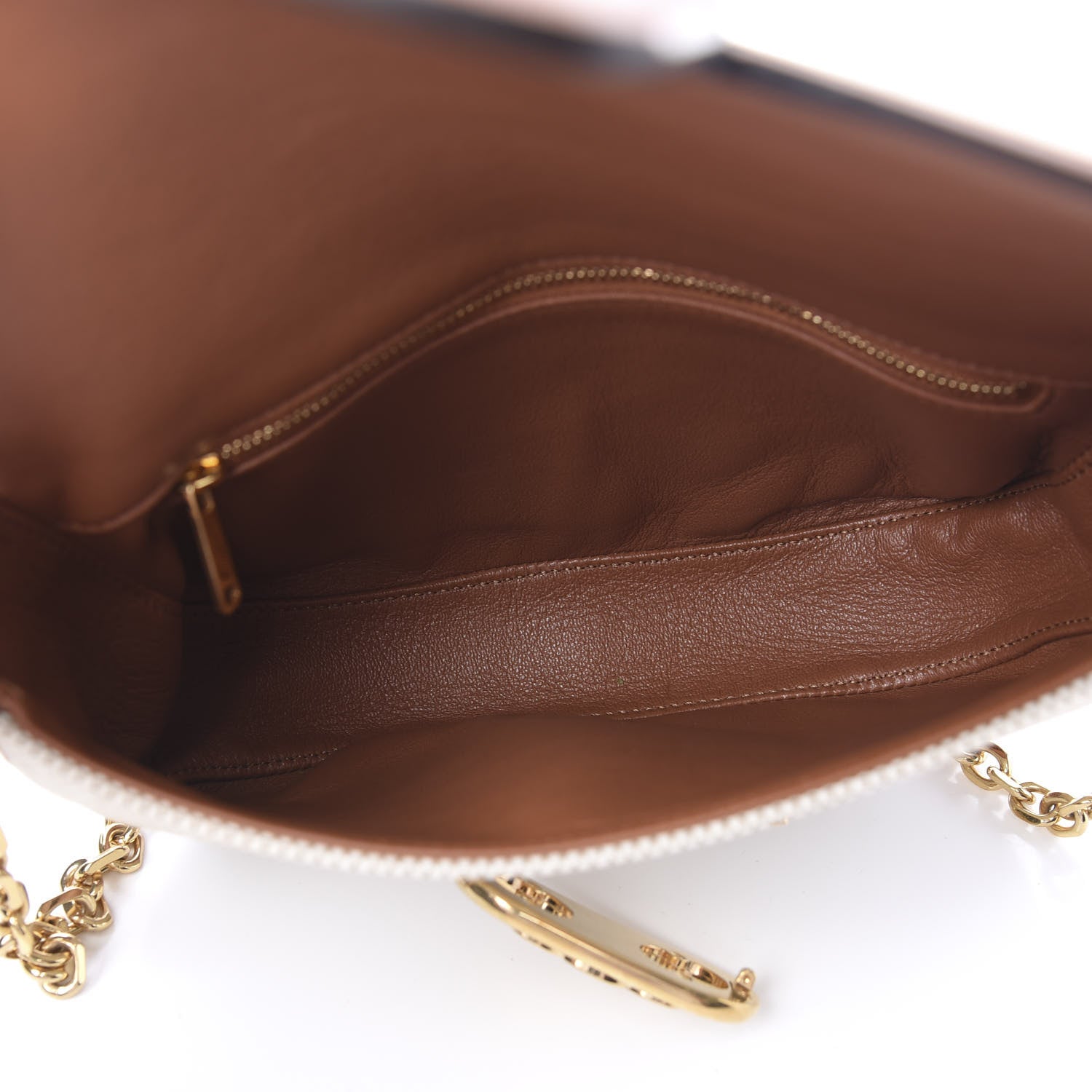Celine Textile Natural Calfskin Medium Chain Maillon Triomphe Tan White 4 of 8
