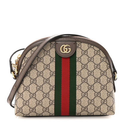 Gucci GG Supreme Monogram Textured Dollar Calfskin Web Small Ophidia Dome Shoulder Bag Beige Ebony New Acero Brown 1 of 10
