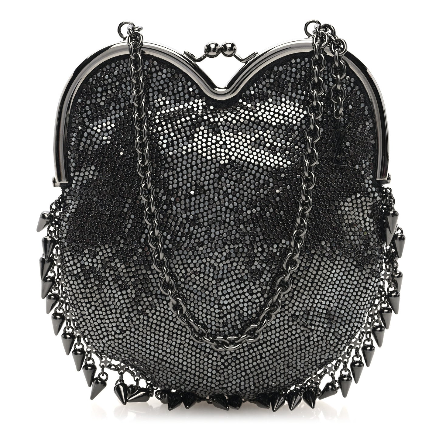 Satin Mesh Studded Mini Heart Bag Dark Rutenio
