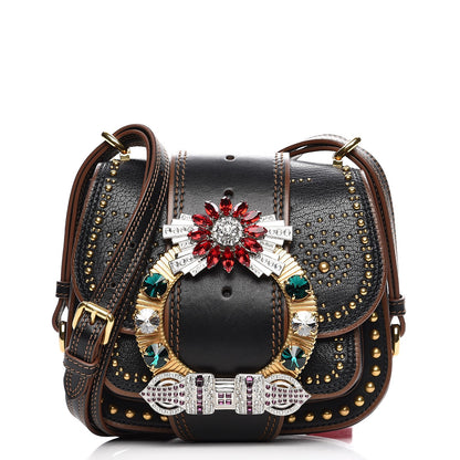 Miu Miu Studded Goatskin Jewel Buckle Dahlia Shoulder Bag Nero Black 1 of 8
