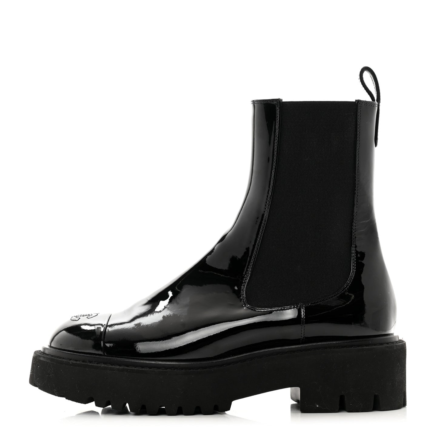 Patent Cap Toe Short Boots 37 Black