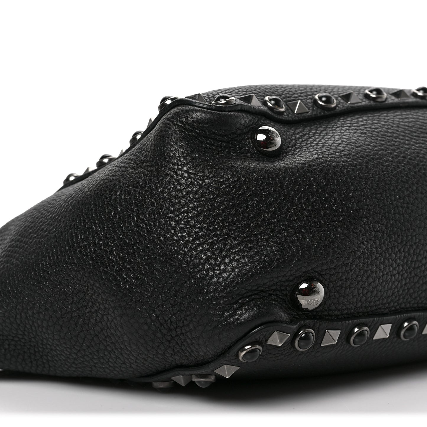 Grained Calfskin Onyx Small Rockstud Rolling Tote Black