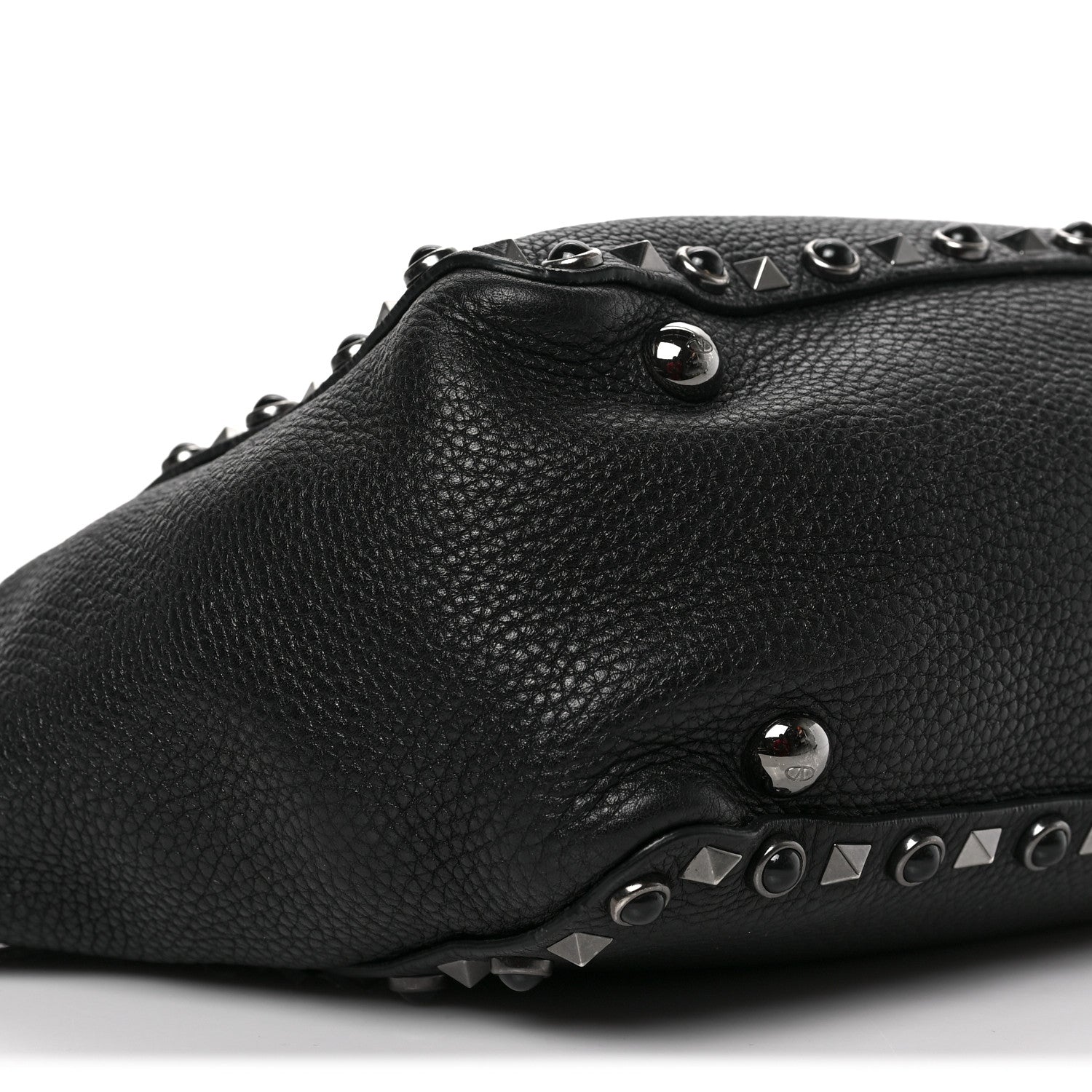 Valentino Garavani Grained Calfskin Onyx Small Rockstud Rolling Tote Black 8 of 9
