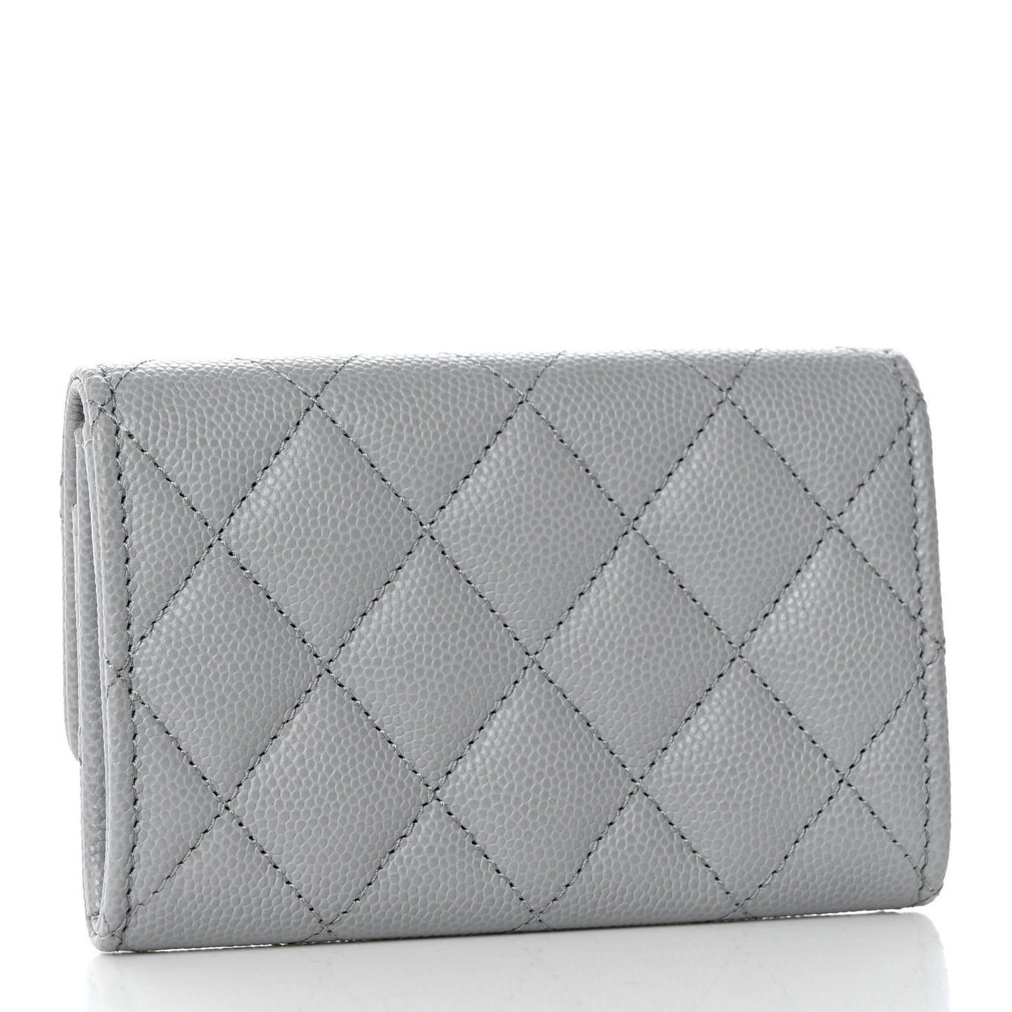 Caviar Quilted Textured CC Flap Card Holder Grey