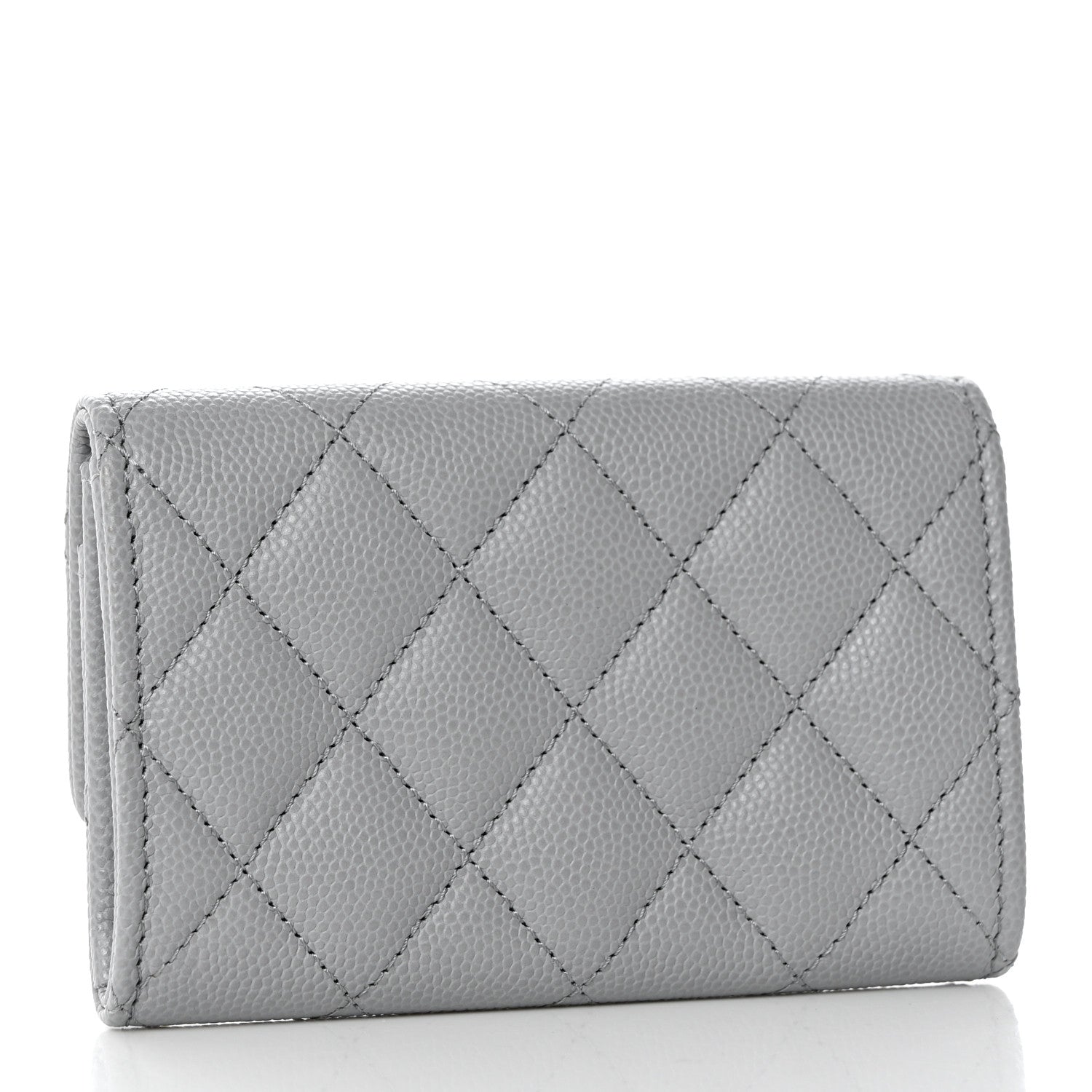Chanel Caviar Quilted Textured CC Flap Card Holder Grey 3 of 9