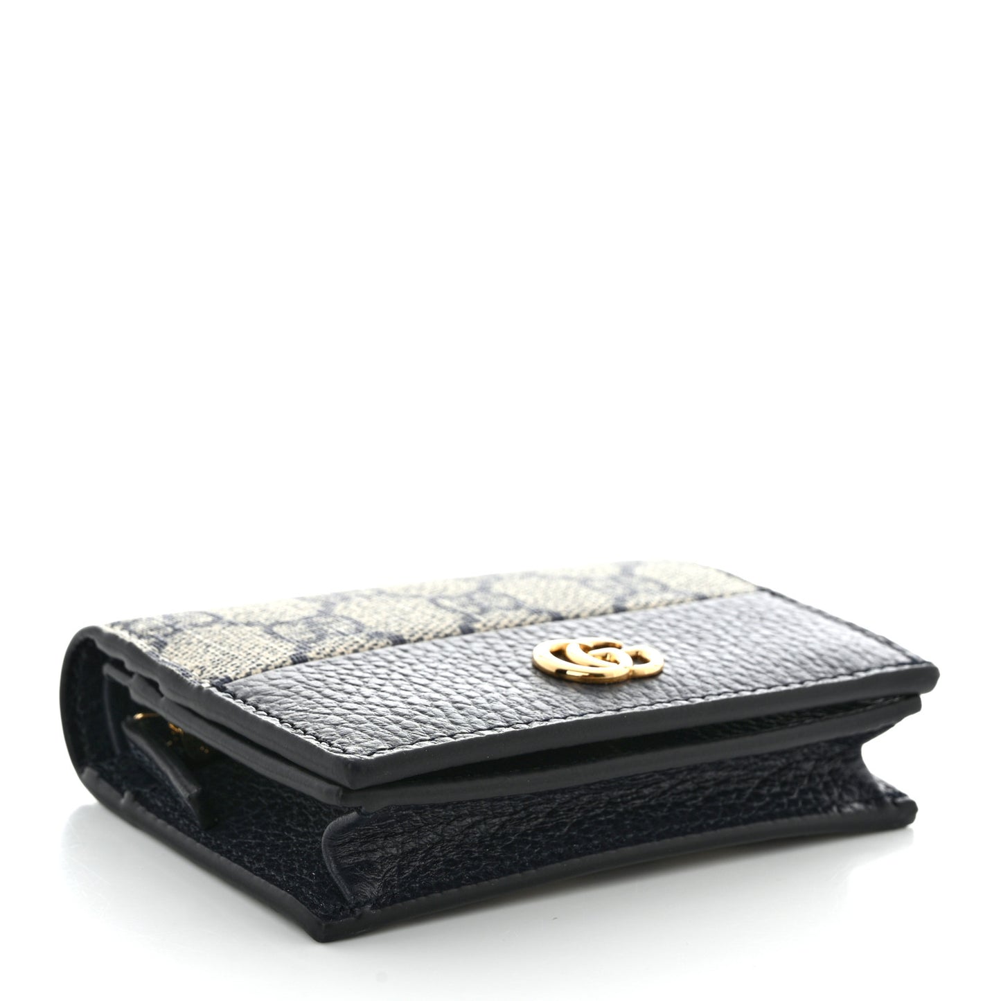 Dollar Calfskin GG Supreme Monogram GG Marmont Card Case Navy Beige Ebony