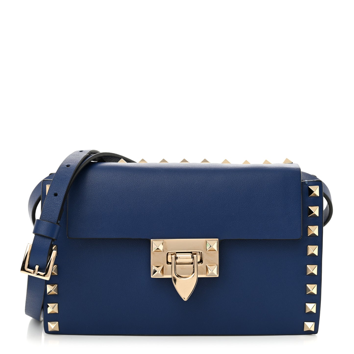 Calfskin Small Rockstud Overlay Flap Shoulder Bag Blue Delft