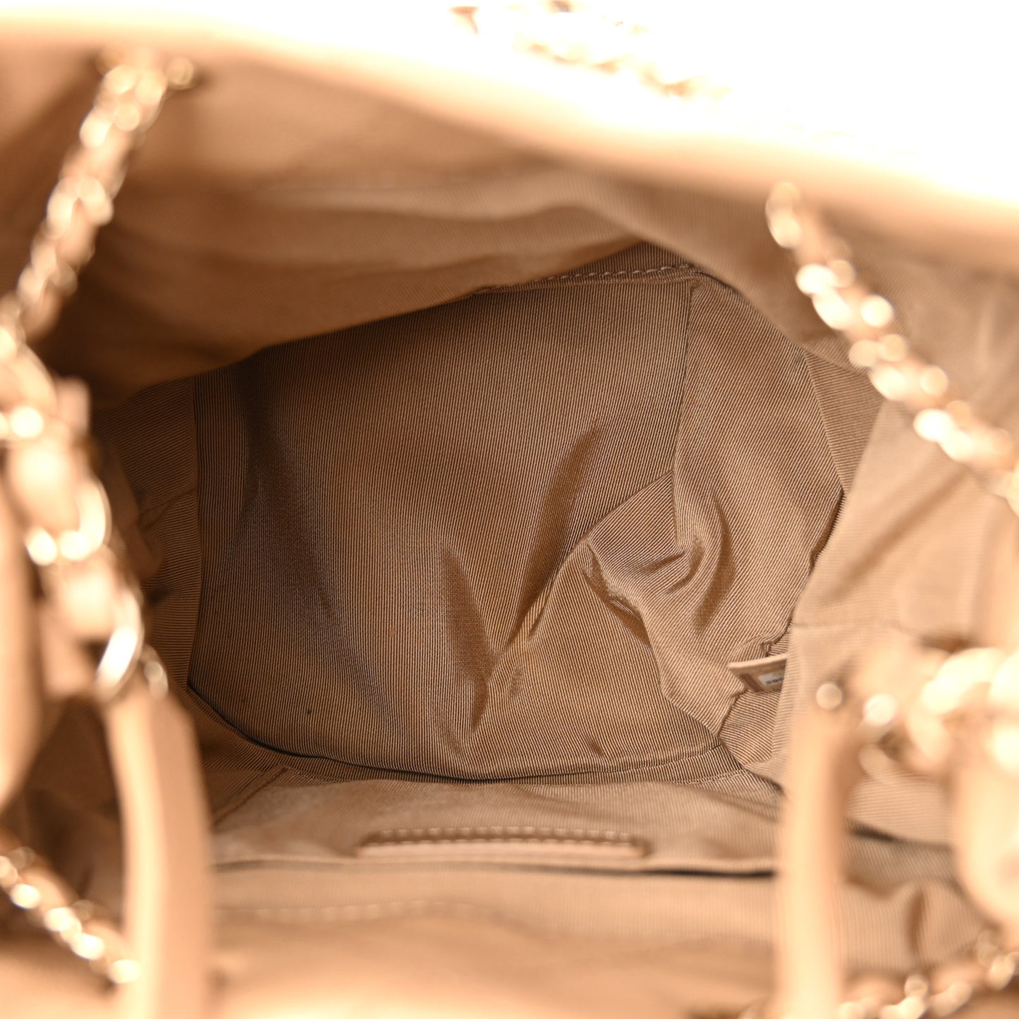 Caviar Quilted Rolled Up Bucket Drawstring Bag Beige