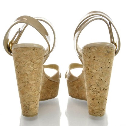 Jimmy Choo Patent Leather and Cork Papyrus Wedge 36 Nude 3 of 9