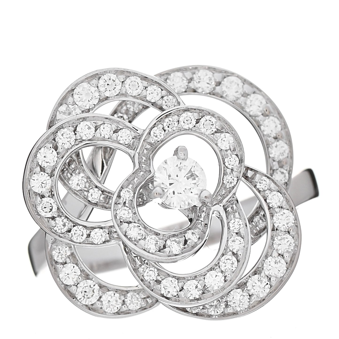 18K White Gold Diamond Fil de Camelia Ring 51 5.75