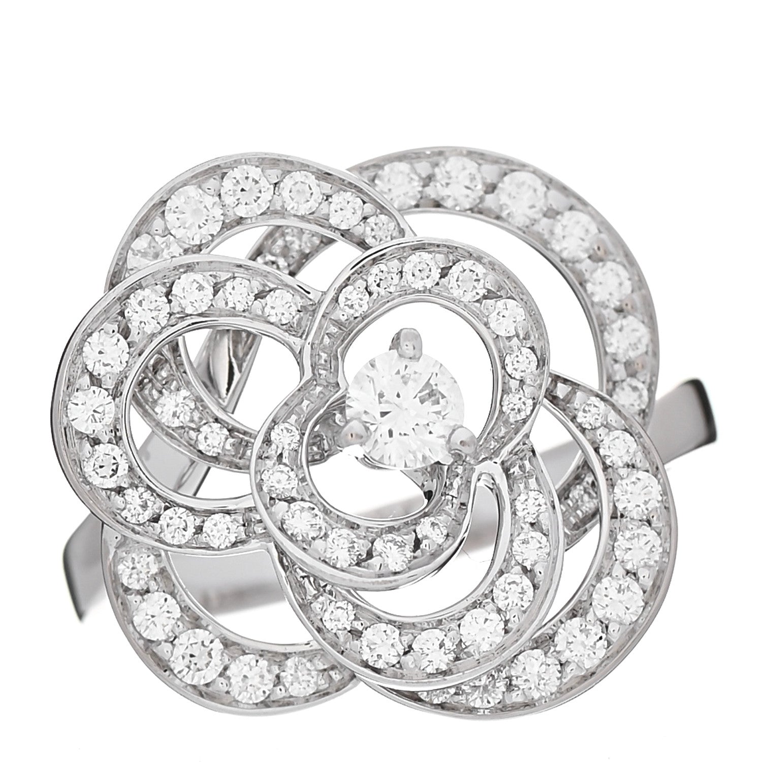 Chanel 18K White Gold Diamond Fil de Camelia Ring 51 5.75 1 of 7
