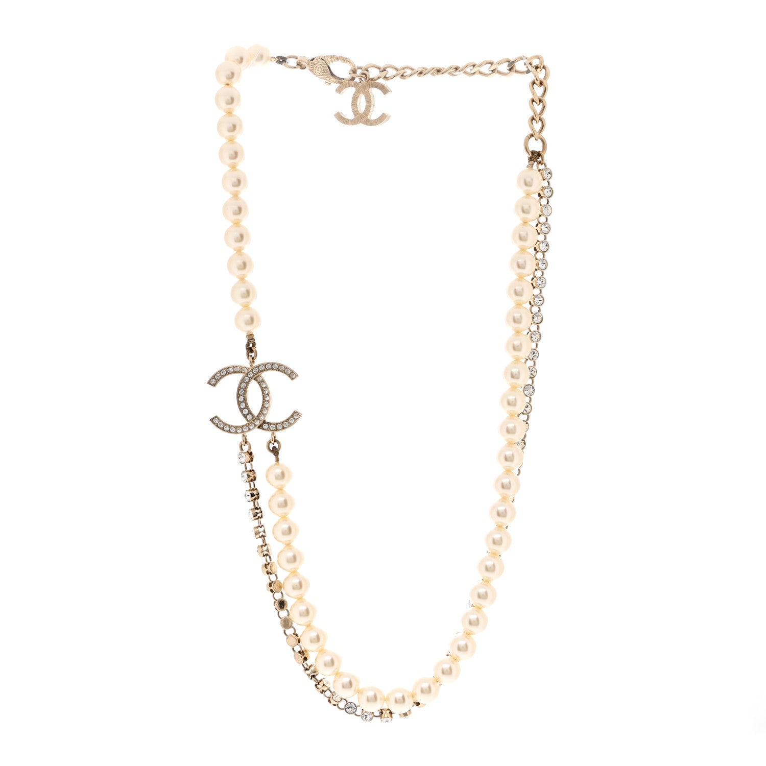 Chanel Pearl Crystal Multi Strand CC Short Necklace Gold 3 of 5