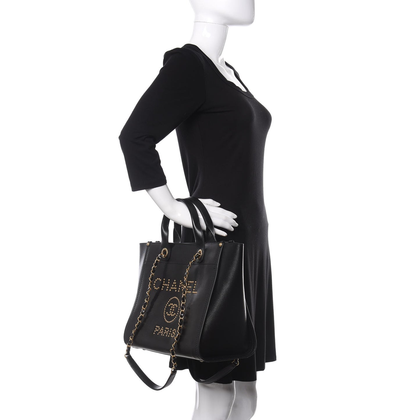Caviar Small Studded Deauville Tote Black