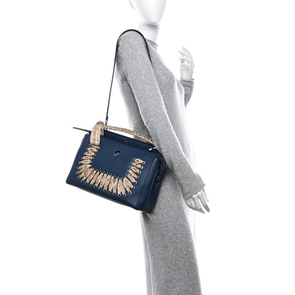 Fendi Vitello Baltico Ribbon Lace Up Floral DotCom Click Chain Satchel Blue Multicolor 2 of 11