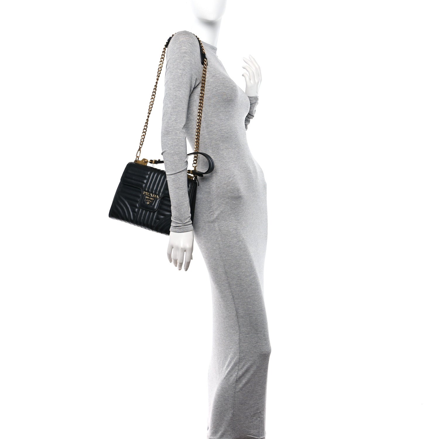Prada Soft Calfskin Impunture Diagramme Flap Top Handle Bag Black 2 of 10