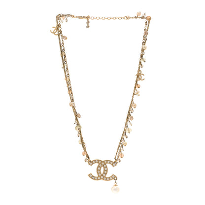 Chanel Pearl Crystal CC Double Chain Necklace Gold 3 of 5