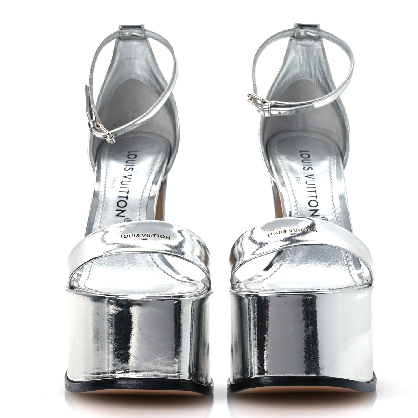 Metallic Calfskin Fame Platform Sandals 38 Argent