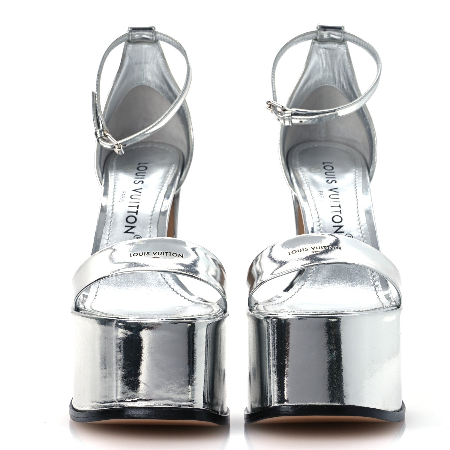 Louis Vuitton Metallic Calfskin Fame Platform Sandals 38 Argent 3 of 13