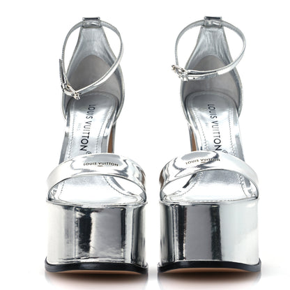 Louis Vuitton Metallic Calfskin Fame Platform Sandals 38 Argent 3 of 13