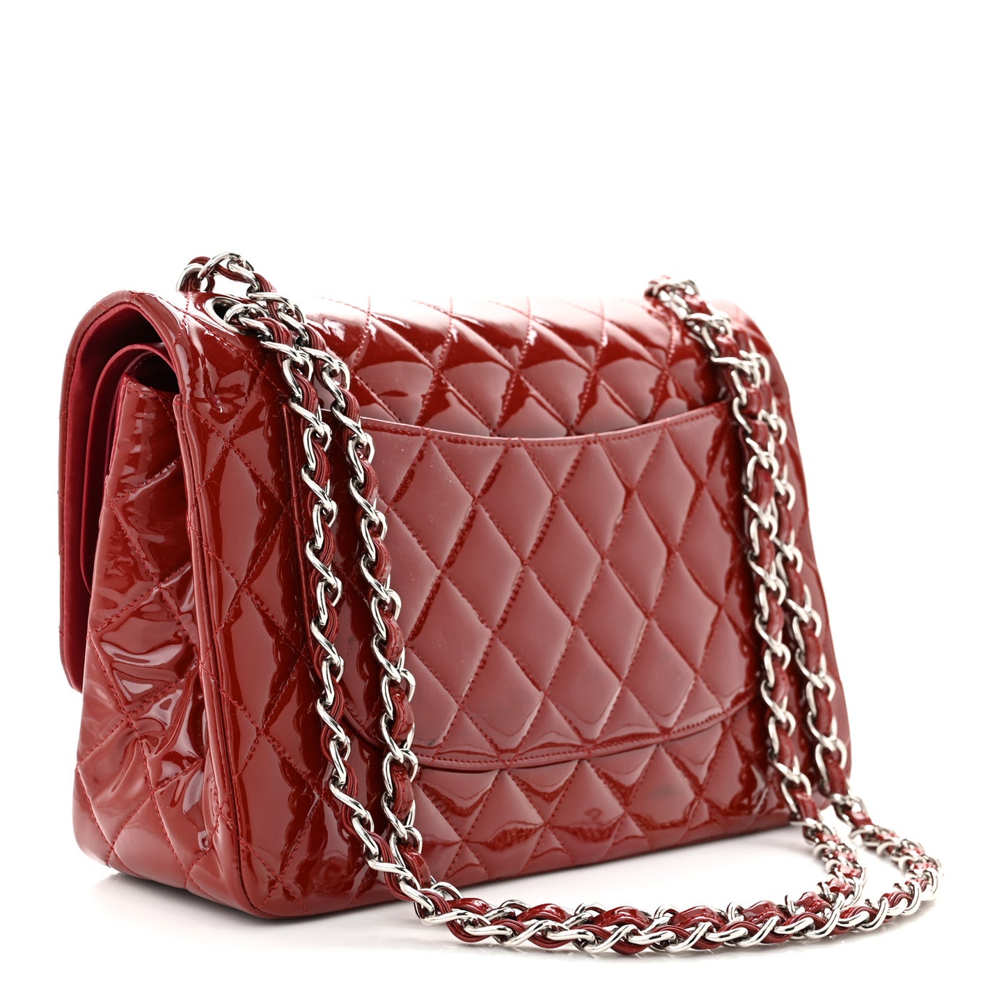 Patent Calfskin Quilted Jumbo Double Flap Red