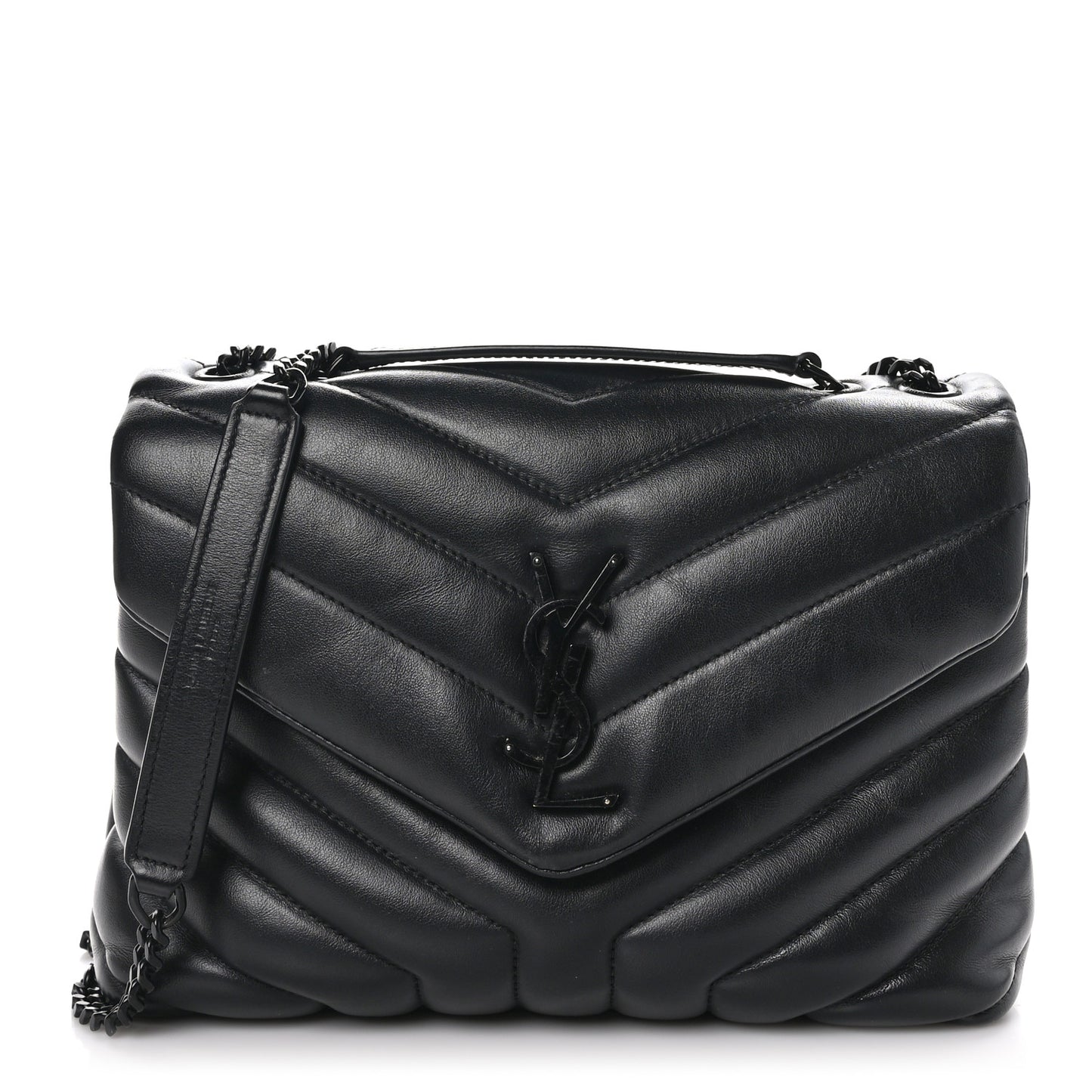 Calfskin Y Quilted Monogram Monochrome Small Loulou Chain Satchel Black