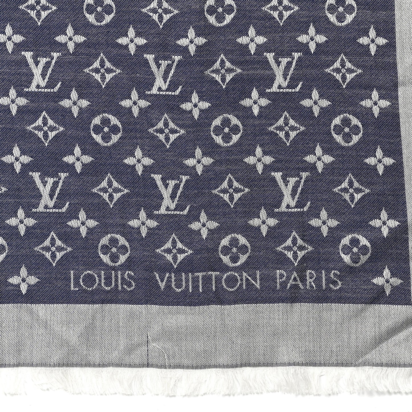 Silk Wool Monogram Denim Shawl Blue Clair