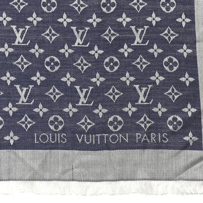 Louis Vuitton Silk Wool Monogram Denim Shawl Blue Clair 2 of 6