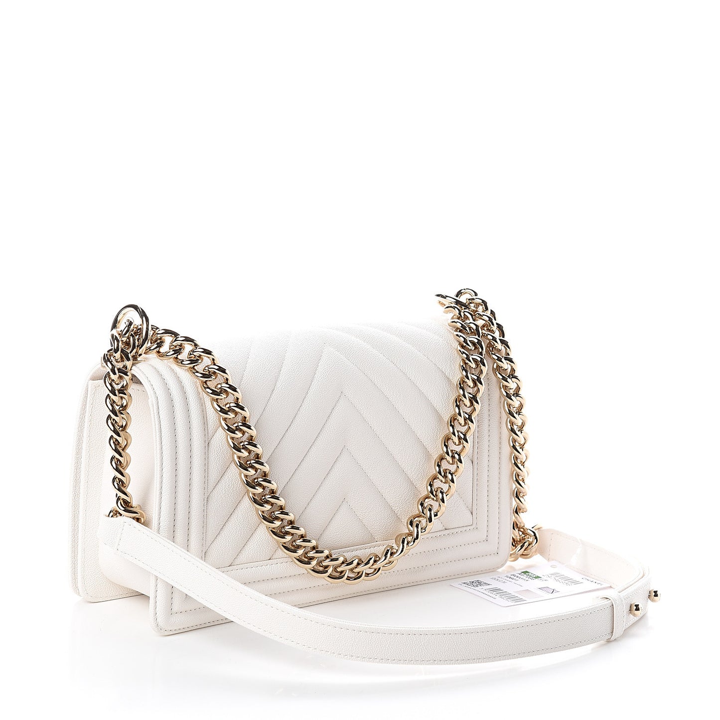 Grained Calfskin Chevron Quilted Medium Boy Flap White