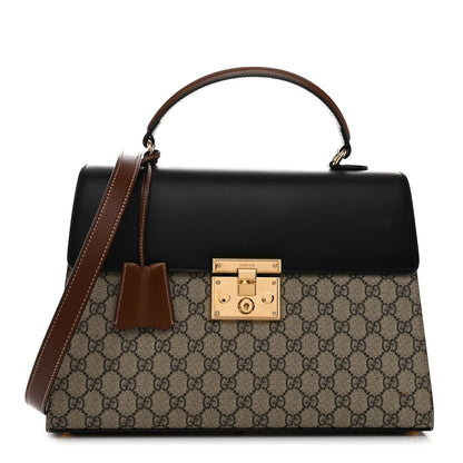 Gucci GG Supreme Monogram Calfskin Medium Padlock Top Handle Bag Beige Black Cuir 1 of 11