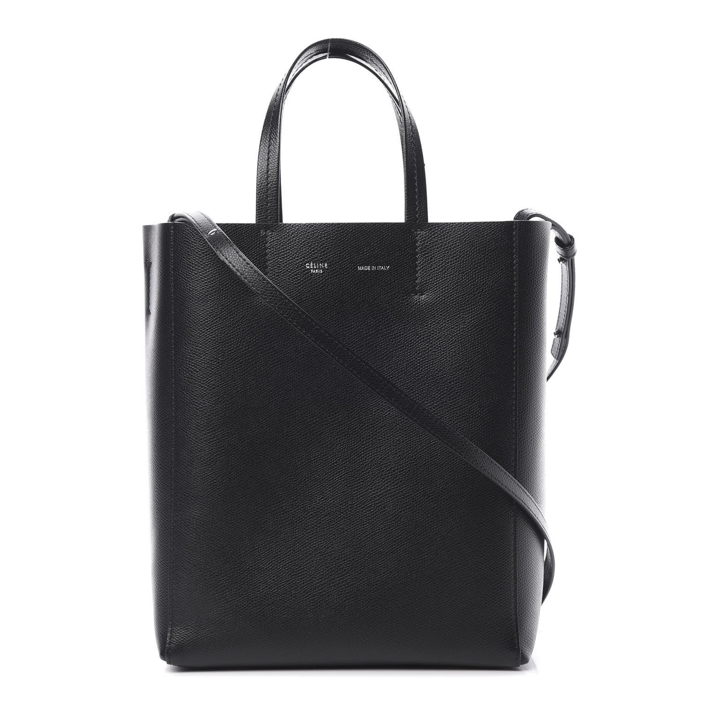 Grained Calfskin Small Vertical Cabas Black