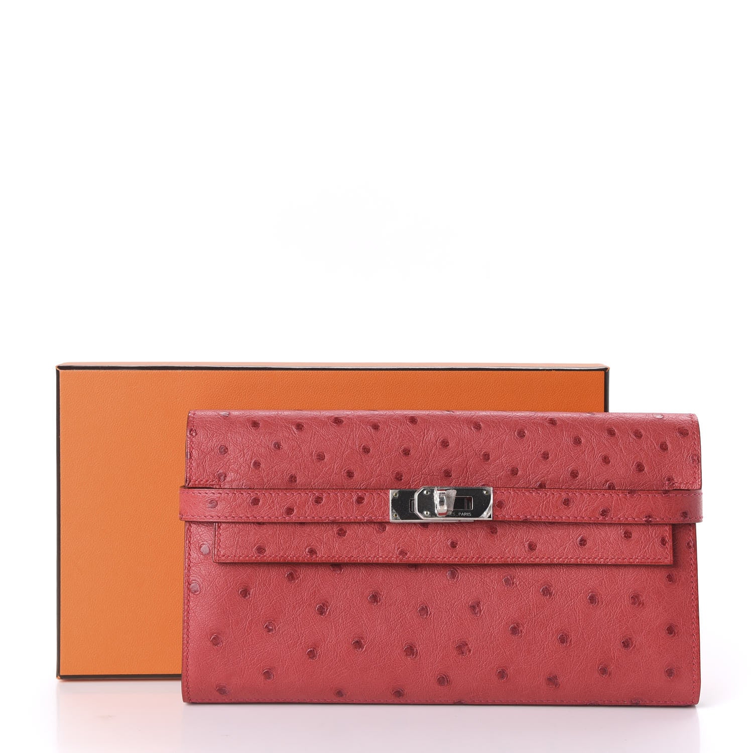 Hermes Ostrich Kelly Longue Wallet Bougainvillea 10 of 10
