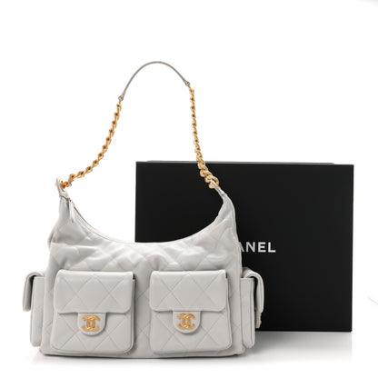 Chanel Shiny Lambskin Quilted Large Trendy Pockets Hobo Light Grey 11 of 11