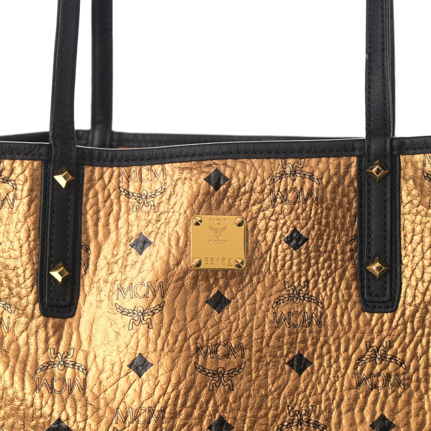 Metallic Visetos Medium Shopper Tote Gold