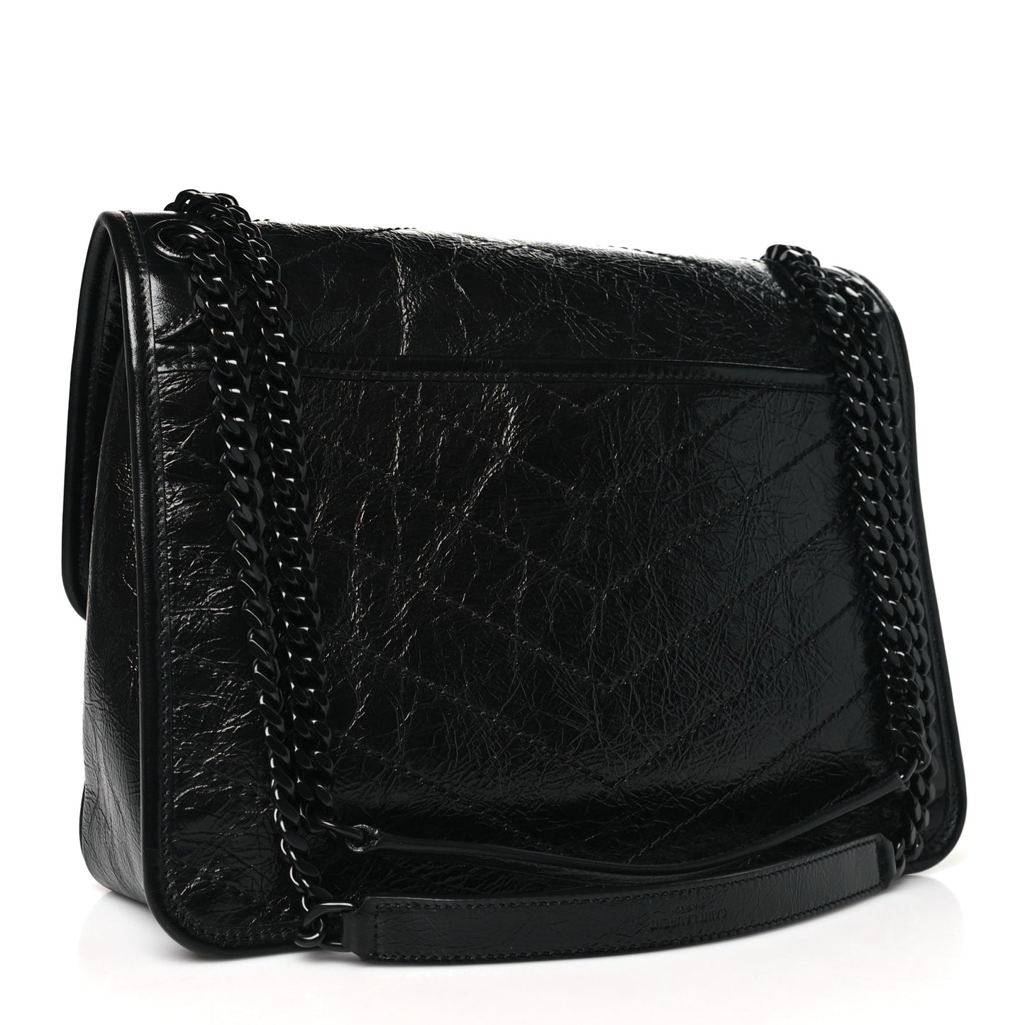 Crinkled Calfskin Matelasse Monogram Medium Niki Chain Satchel Black