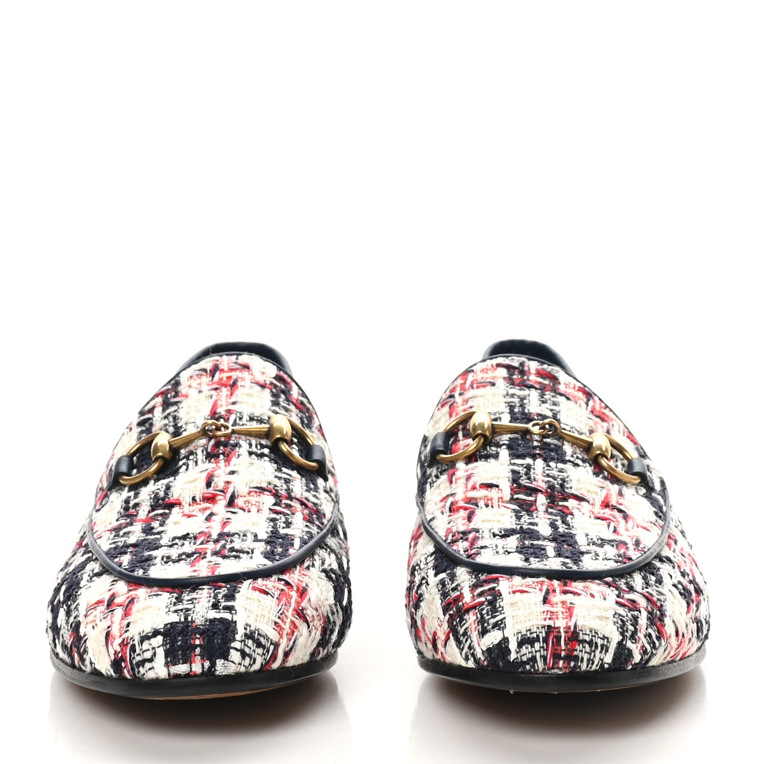 Gucci Tweed Check Horsebit Womens Jordaan Loafers 36.5 Gardenia Ink Blue Agata 3 of 9