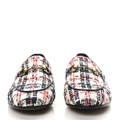 Gucci Tweed Check Horsebit Womens Jordaan Loafers 36.5 Gardenia Ink Blue Agata 3 of 9