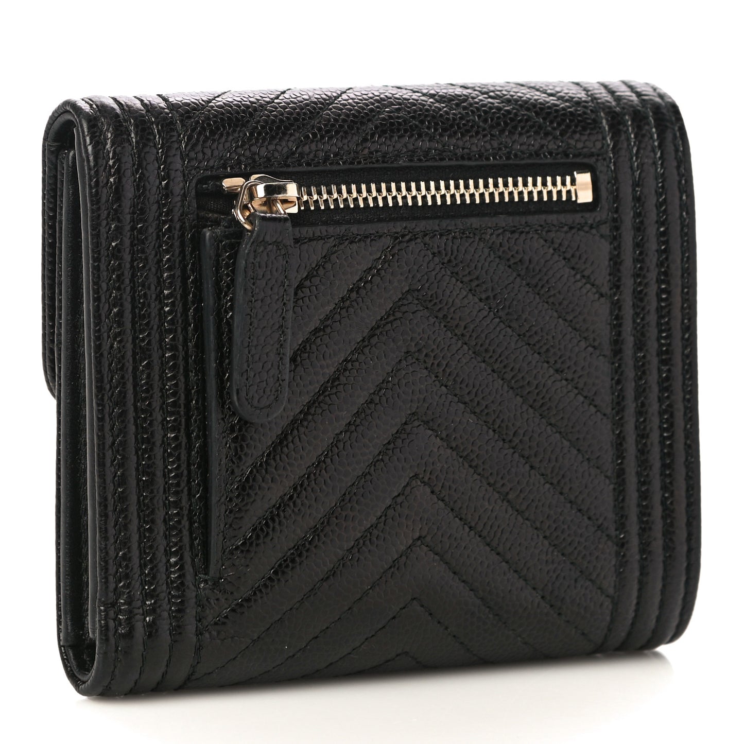 Caviar Chevron Quilted Boy Compact Wallet Black
